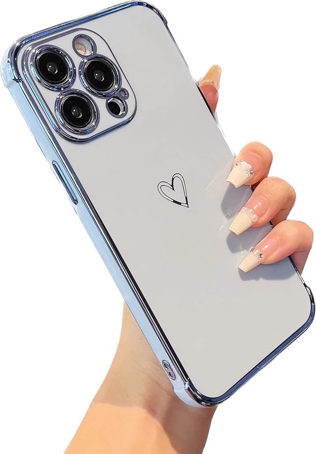 Detalle de ZTOFERA iPhone 13 Pro Max 6.7-inch Case with Love Heart Plating Edge Camera Protection (Blue)