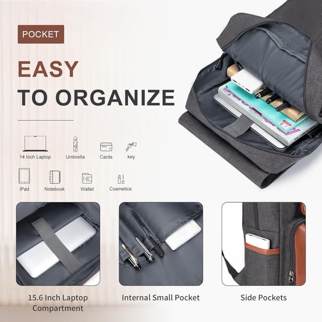 Detalle 2 de SUCIKORIO 40x30x15cm Travel Backpack Underseat Cabin Bag with 15.6-inch laptop compartment (Brown)