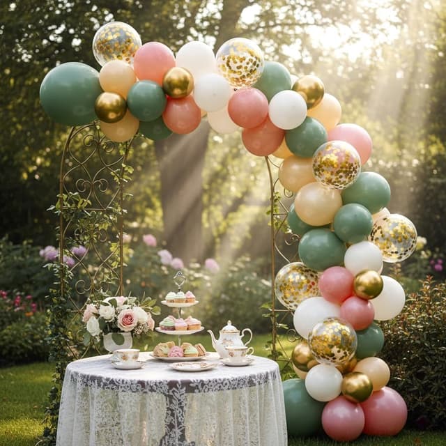 Detalle de Sage Green and Dusty Pink Balloons (Retro Pink, Muted Green, White, Gold) 35-Piece Latex Set
