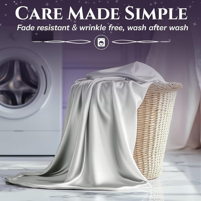 Thumbnail 6 de SLEEP SANCTUARY Satin Sheets Queen Size (4-Piece) – Cooling, Wrinkle-Free, Moisture-Wicking Bed Set in White