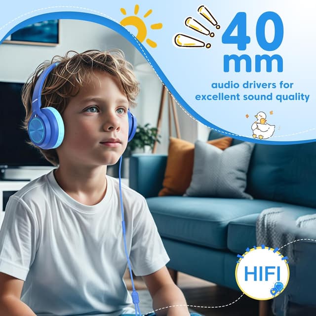 Detalle 2 de INFURTURE Kids Headphones (USB‑C / 3.5mm) with Mic, 94dB Volume Limit & Inline Controls