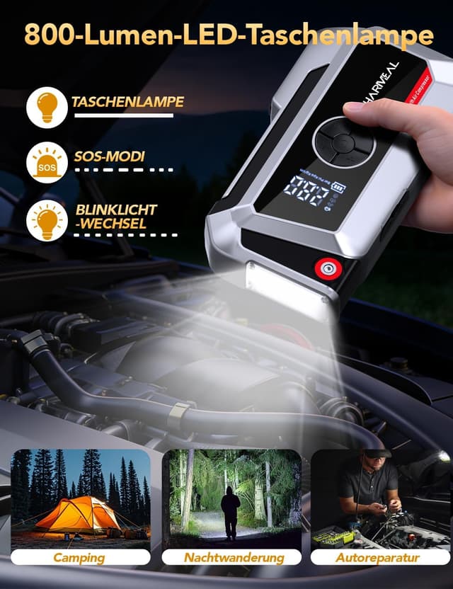 Detalle 2 de Sharmeal 8000A Booster batterie avec compresseur 250 PSI, démarreur 12V et lampe de secours