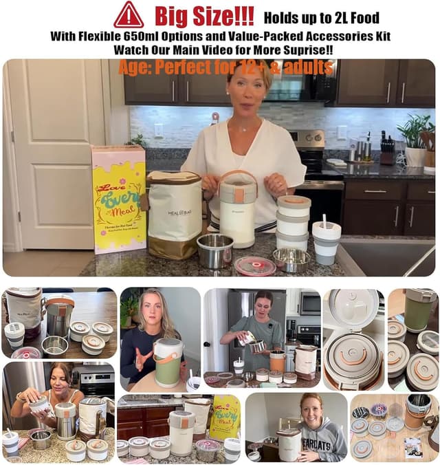 Detalle 2 de 67oz Thermo 2L 3‑Layer Hot Food Jar 🍱