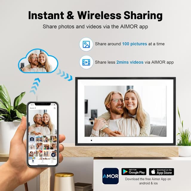 Detalle de AEEZO Digital Photo Frame WLAN 10.1" (1280x800 IPS) with WiFi, Auto-Rotation and 32GB Storage