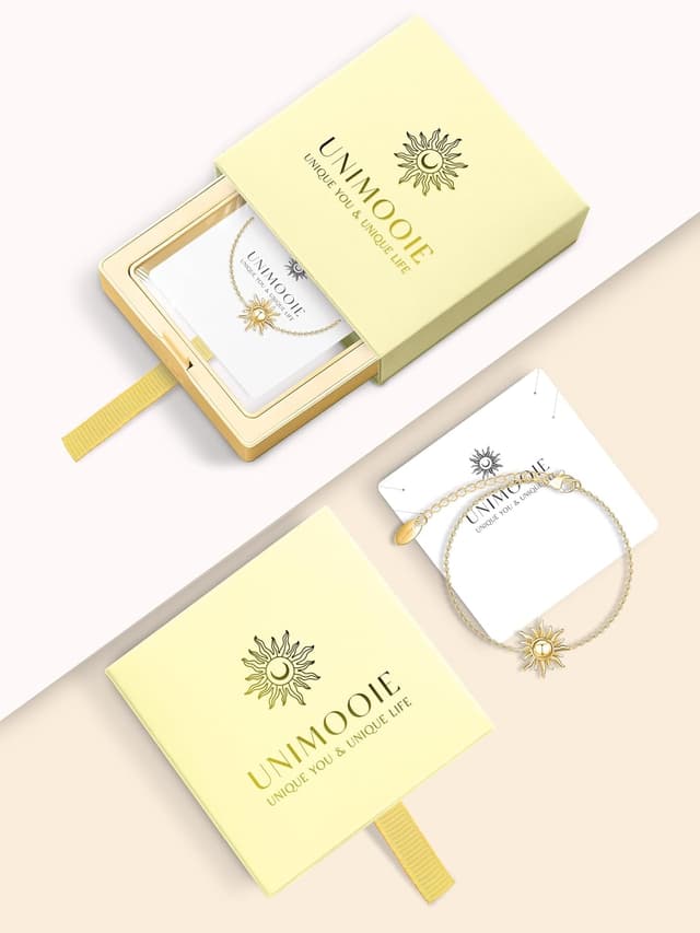 Detalle de Unimooie Sonnenarmband für Frauen – wasserdichtes Edelstahlarmband mit goldveredeltem Sonnenanhänger