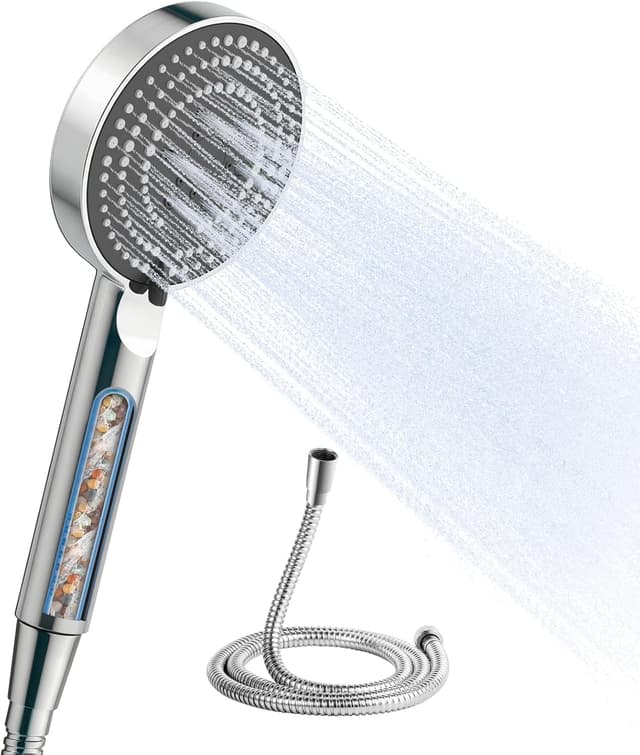 Detalle de OFFO Pommeau de douche filtrant anti-calcaire avec tuyau 1,6 m et 6 modes de jet, finition chrome