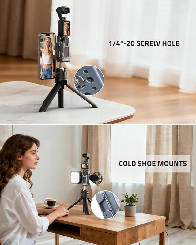 Detalle de CAMOLO magnetischer Halteständer für DJI Osmo Pocket 3 – Aluminium-Schutzkäfig mit Cold-Shoe-Halterung