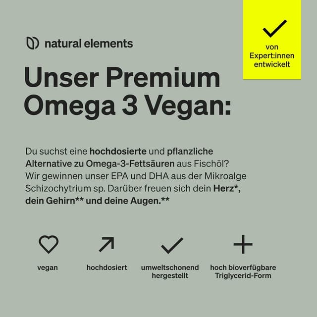 Thumbnail 2 de natural elements Premium Omega 3 Vegan 60 Kapseln — 2000 mg Algenöl