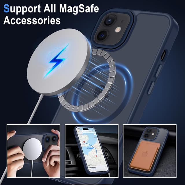 Detalle 2 de Coque XTCASE pour iPhone 12 Mini magnétique compatible MagSafe, dos mat translucide anti-rayures et bumper TPU antichoc – Bleu