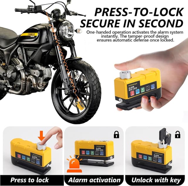 Detalle de Bloccadisco moto con allarme 110 dB – Lucchetto antifurto impermeabile con cavo da 1,5 m e borsa