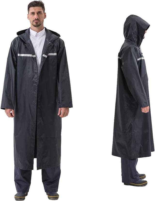 Detalle de Pahajim Waterproof Adult Long Raincoat Poncho with Reflective Tape, Adjustable Hood (XL–4XL)