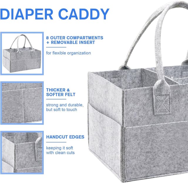 Detalle de Yueshop Grey Felt Baby Diaper Caddy Nursery Storage & Wipes Bag (Grey)