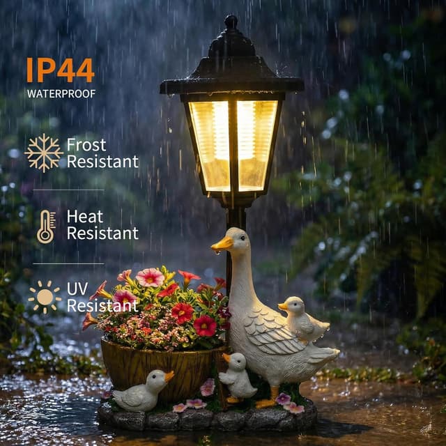 Detalle de 2026 Garden Duck Statues with Solar Lantern Flowerpot – solar-powered yard art for patio, lawn and porch