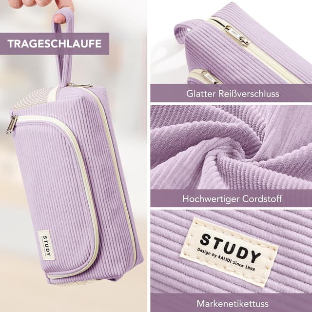 Detalle 2 de KALIDI Corduroy Pencil Case with Multi Pockets – 8.3 x 3.5 x 4 inch organiser for school and office