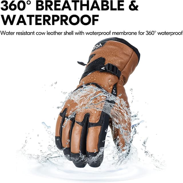 Thumbnail 1 de Vgo Gants de Ski doublés cuir chèvre imperméables 4℃