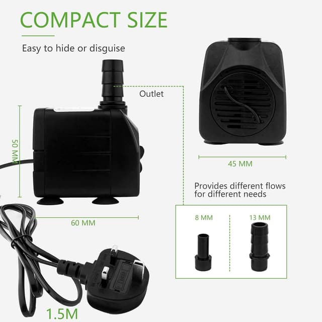 Detalle de Mini Submersible Water Pump (600L/H, 10W) Adjustable Ultra Quiet Fountain Pump
