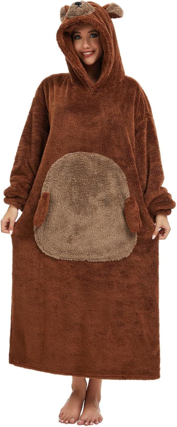 Detalle de Chuangminghangqi Kuscheldecke zum Anziehen mit Ärmeln und Kapuze – Oversized Hoodie Decke für Winter (Unisex)