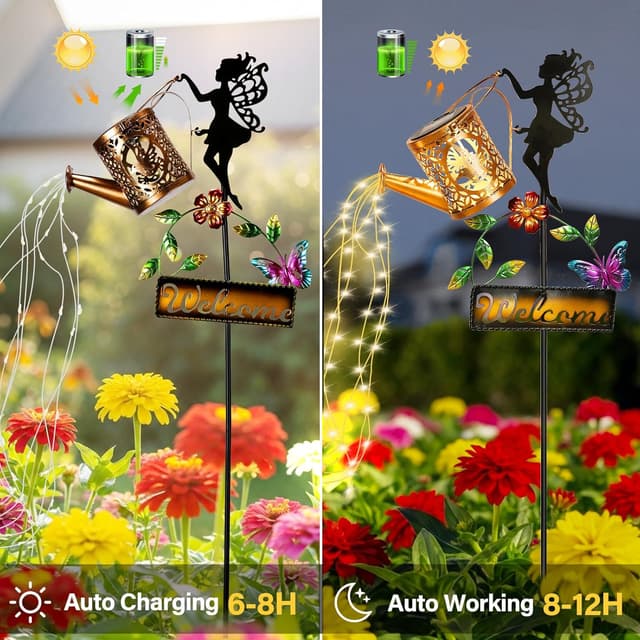 Detalle de ZKLiLi Solar Hummingbird Watering Can Garden Gift with Lights (Waterproof, 8 Lighting Modes)