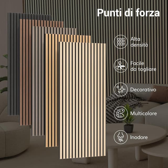 Thumbnail 6 de TONOR Set di 4 pannelli fonoassorbenti in legno impiallacciato 3D, 120 x 60 cm (Noce)