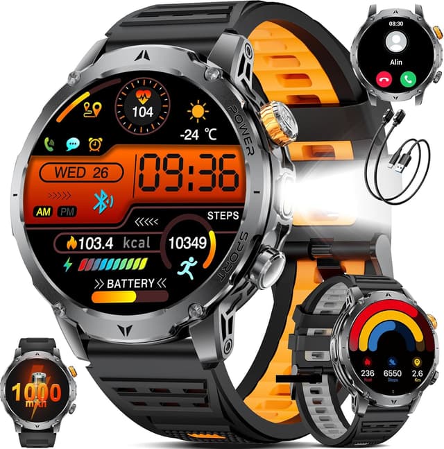 Detalle de SUNKTA Orologio intelligente militare da uomo con batteria 1.000 mAh, display 1,7”, Bluetooth, chiamate e monitoraggio salute
