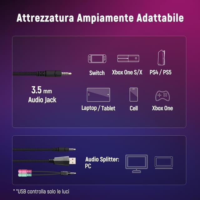 Thumbnail 6 de Cuffie Gaming PS4 PS5 PS4 PS5 PC Xbox One con microfono, cancellazione rumore e LED RGB