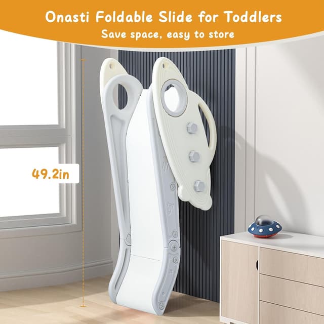 Detalle 2 de Onasti Kids Slide for Toddlers (Age 1–3) Freestanding & Folding Slide Playset with Basketball Hoop and Ring Toss, Grey