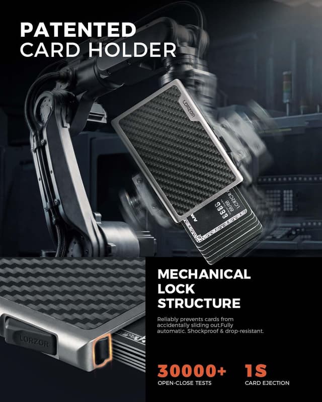 Detalle de LORZOR Minimalist Slim Wallet with Removable Money Clip (Military-Grade Carbon Fibre) – RFID Blocking Card Holder