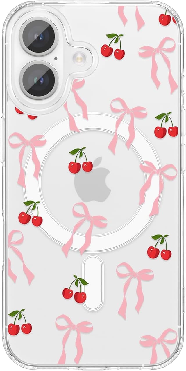 Detalle de ZTOFERA Magnetische Schutzhülle für iPhone 17 (6,3") – transparentes TPU mit Schleife & Kirschen-Muster