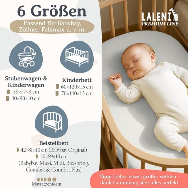 Detalle 2 de Laleni Premium Spannbettlaken 42x81 cm für Babybett & Kinderbett – 100% Baumwolle, OEKO-TEX, Ivory
