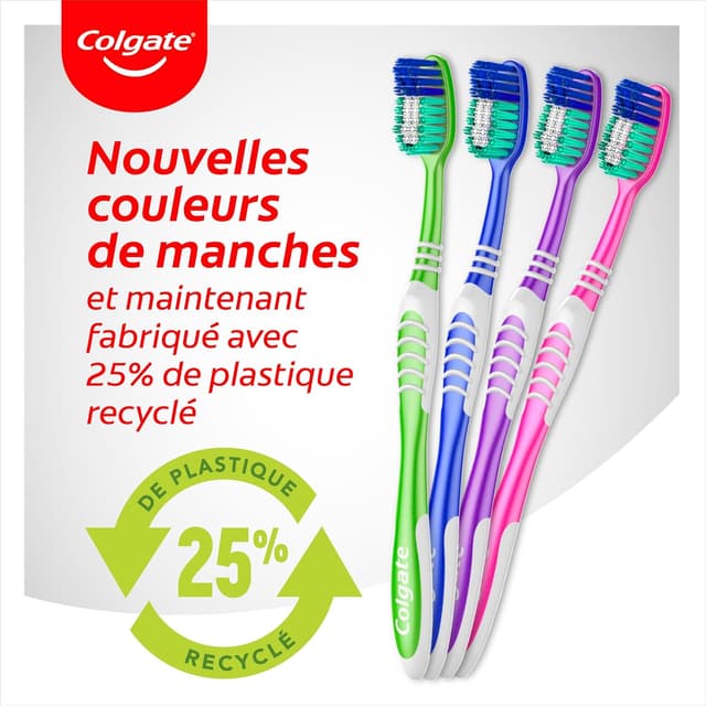 Detalle de Colgate Extra Clean Multi Action con filamenti circolari anti-macchia e pulitore lingua e guance (set da 4 spazzole)