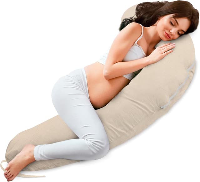 Detalle de Totsy Baby Stillkissen XXL Schwangerschaftskissen (190 cm) – Body- & Seitenschläferkissen mit Musselin-Bezug (Oeko-Tex)