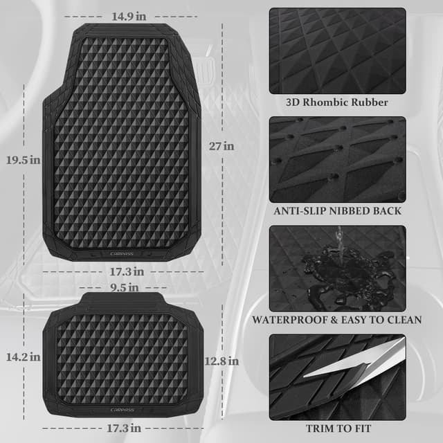Thumbnail 4 de CAR PASS Black Rubber Car Mats 4-Piece Set