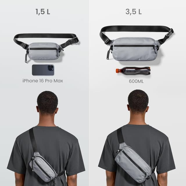 Detalle 2 de tomtoc Borsa da petto 3,5L con protezione RFID, grigio (tracolla regolabile fino a 169 cm) per iPad mini 2024