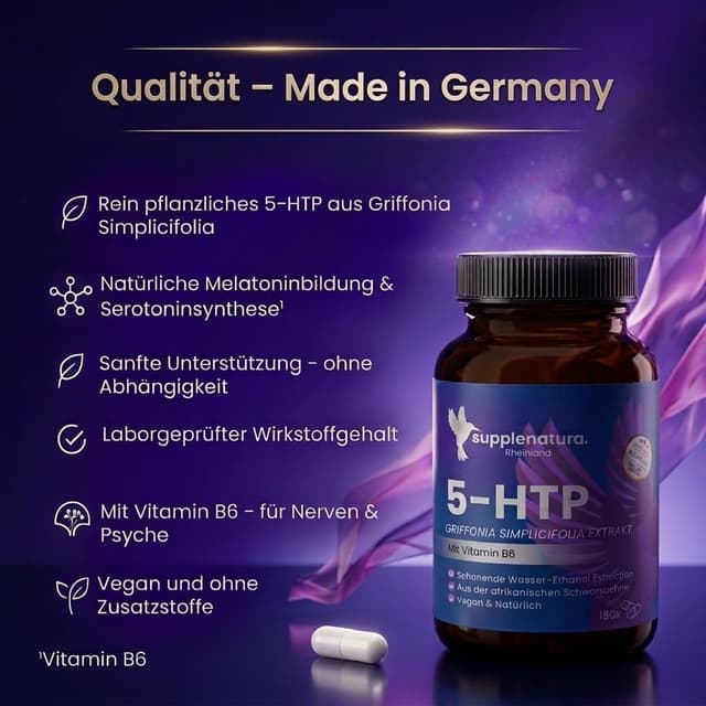 Detalle de 5 HTP (Serotonin) von SUPPLENATURA® – 180 vegane Kapseln mit 500 mg Griffonia-Extrakt