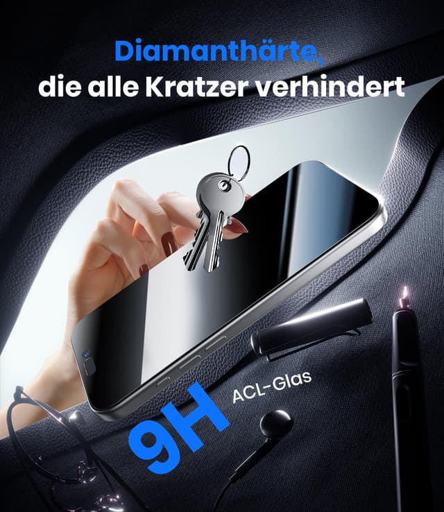 Detalle 2 de Hoerrye Privacy-Schutzfolie für iPhone Air (Panzerglas, 9H+), Sichtschutz 25° – 2 Stück, mit Einbau-Case