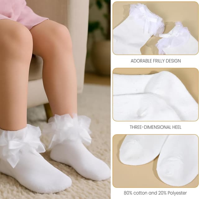 Detalle de Sock Stack 6 Pairs Girls Tutu Frilly Ankle Socks with Lace & Bow