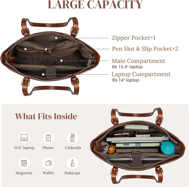 Detalle 2 de S-ZONE Borsa a tracolla da donna in pelle per laptop fino a 15,6 pollici con tracolla