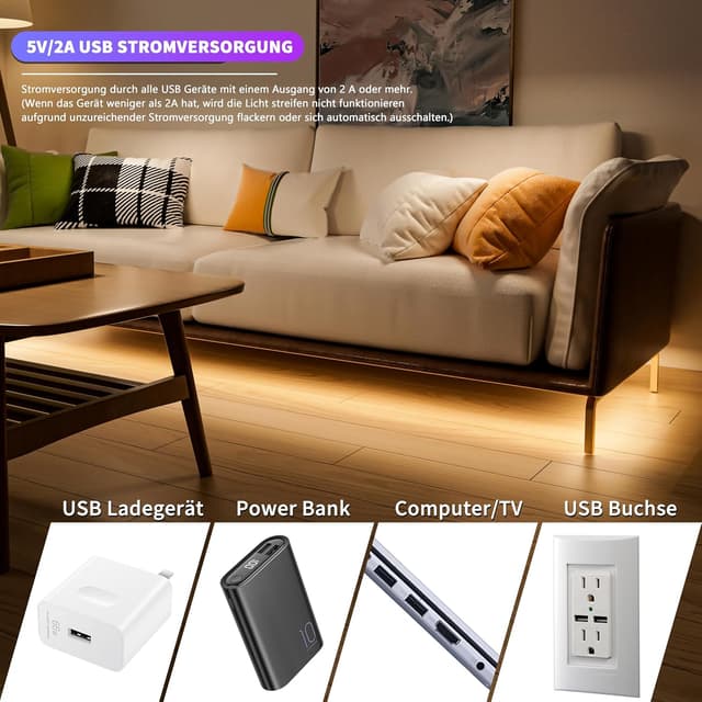 Detalle 2 de OULARA USB COB LED Streifen 5V (4000K, 3 m) dimmbar mit Speicherfunktion – warmweiß/natürliches Weiß