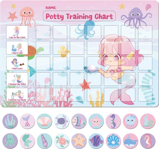 Detalle de GWHOLE Potty Training Reward Chart with 48 Reusable Magnetic Stickers (Mermaids theme) for Toddler Girls