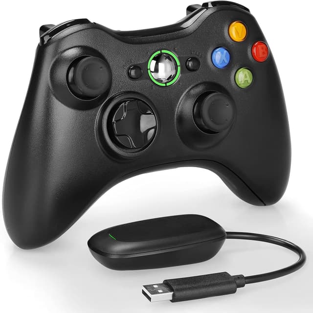 Detalle de YCCSKY Wireless Controller für Xbox 360 (2,4 GHz) mit USB-Receiver-Adapter – Dual-Vibration Gamepad für Xbox 360 & PC (Schwarz)