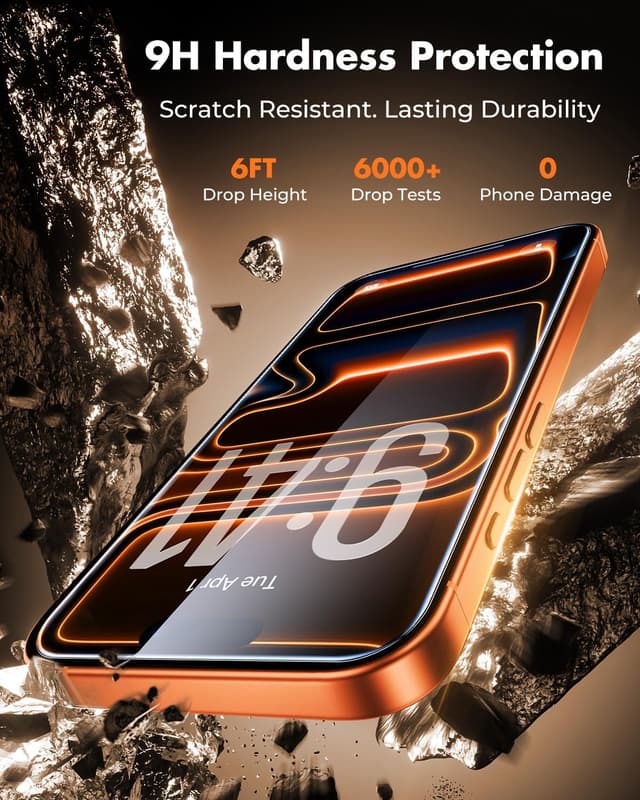 Detalle 2 de UNBREAKcable confezione da 3 pellicole in vetro temperato per iPhone 17 Pro Max (durezza 9H, trasparenza HD)