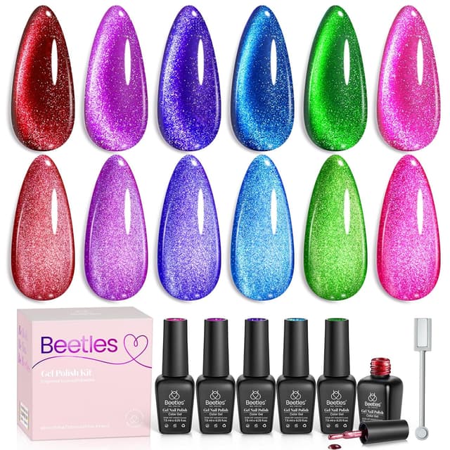 Detalle de Beetles Cat Eye Gel Nail Polish Set (6 Colors) with Magnet Velvet Gel Kit