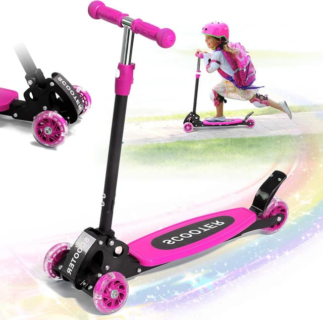 Detalle de Kick Scooter for Kids Ages 3–7 (Three-Wheel Light-Up, Lean-to-Steer, Foldable, Dual Rear Wheels)