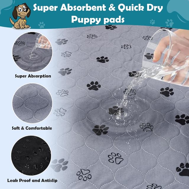 Detalle de LENAUQ Puppy Training Pads 70x80cm (2 Pack) Waterproof, Machine Washable Leak-Proof Pee Pads