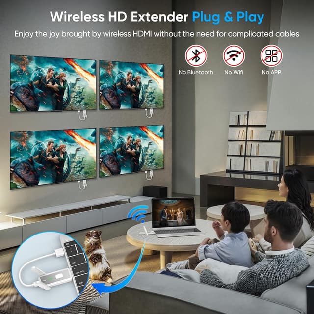 Detalle de Wireless HDMI Transmitter and 4 Receivers Kit (2.4G/5G, Plug & Play) — 500 ft/150 m, 1080P