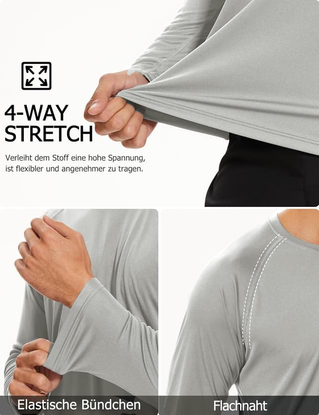 Detalle de TACVASEN Herren UPF 50+ UV-Schutz Langarmshirt (Rashguard) für Outdoor
