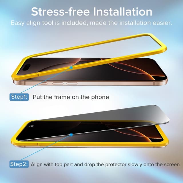 Detalle de ivoler 2-Pack Privacy Screen Protector for iPhone 16 Pro 6.3 inch (Anti-Spy) — black edge tempered glass