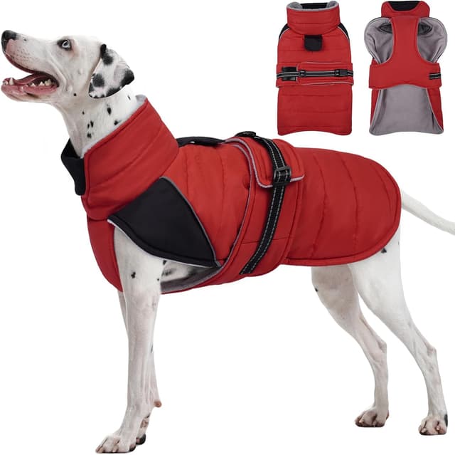 Detalle de LeLePet Lelepet Dog Winter Coat (Waterproof, Fleece Lined, Reflective Strips) – Red, XL