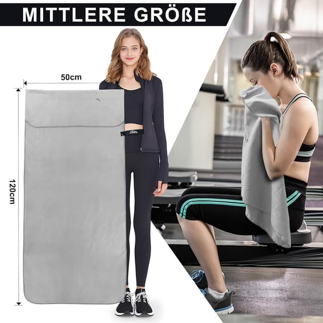 Thumbnail 2 de Pameil 120x50 cm asciugamano palestra in microfibra con tasca e cerniera 🧖