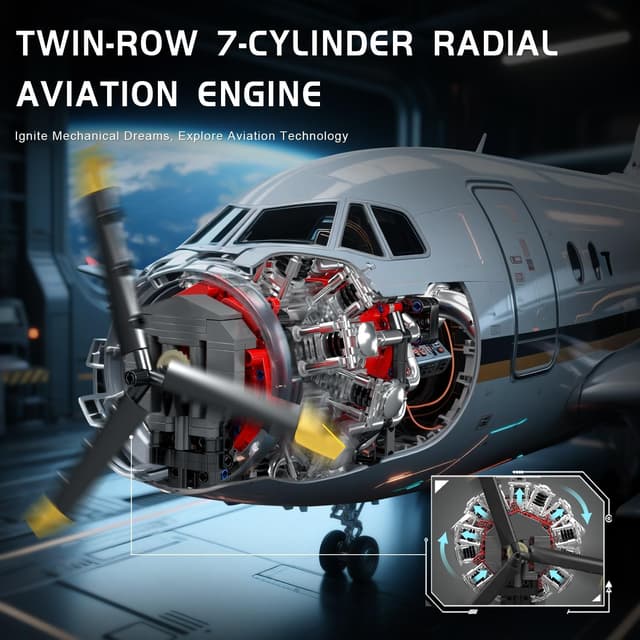 Detalle 2 de Mould King 10211 – Kit de construction en blocs moteur d’avion (1147 pièces)